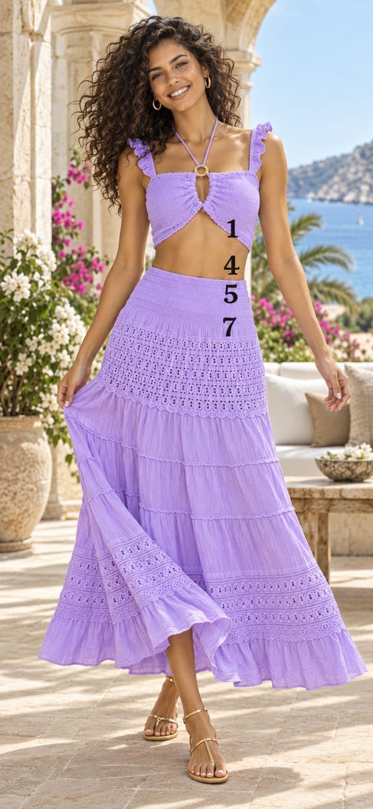 Conjunto top y falda larga 1457 en lila