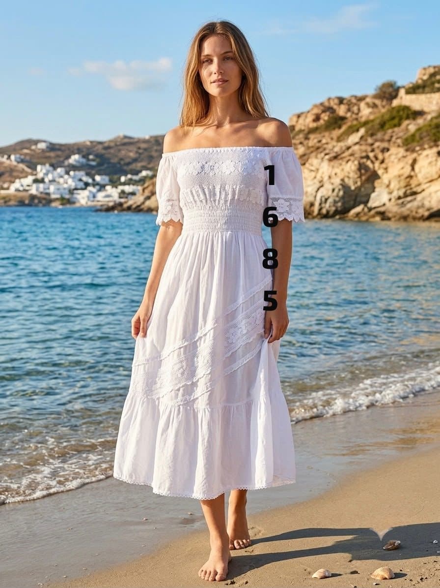 Vestido midi off-shoulder 1685 en blanco