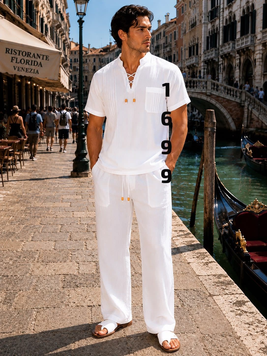 Conjunto de lino para hombre 1699 en blanco