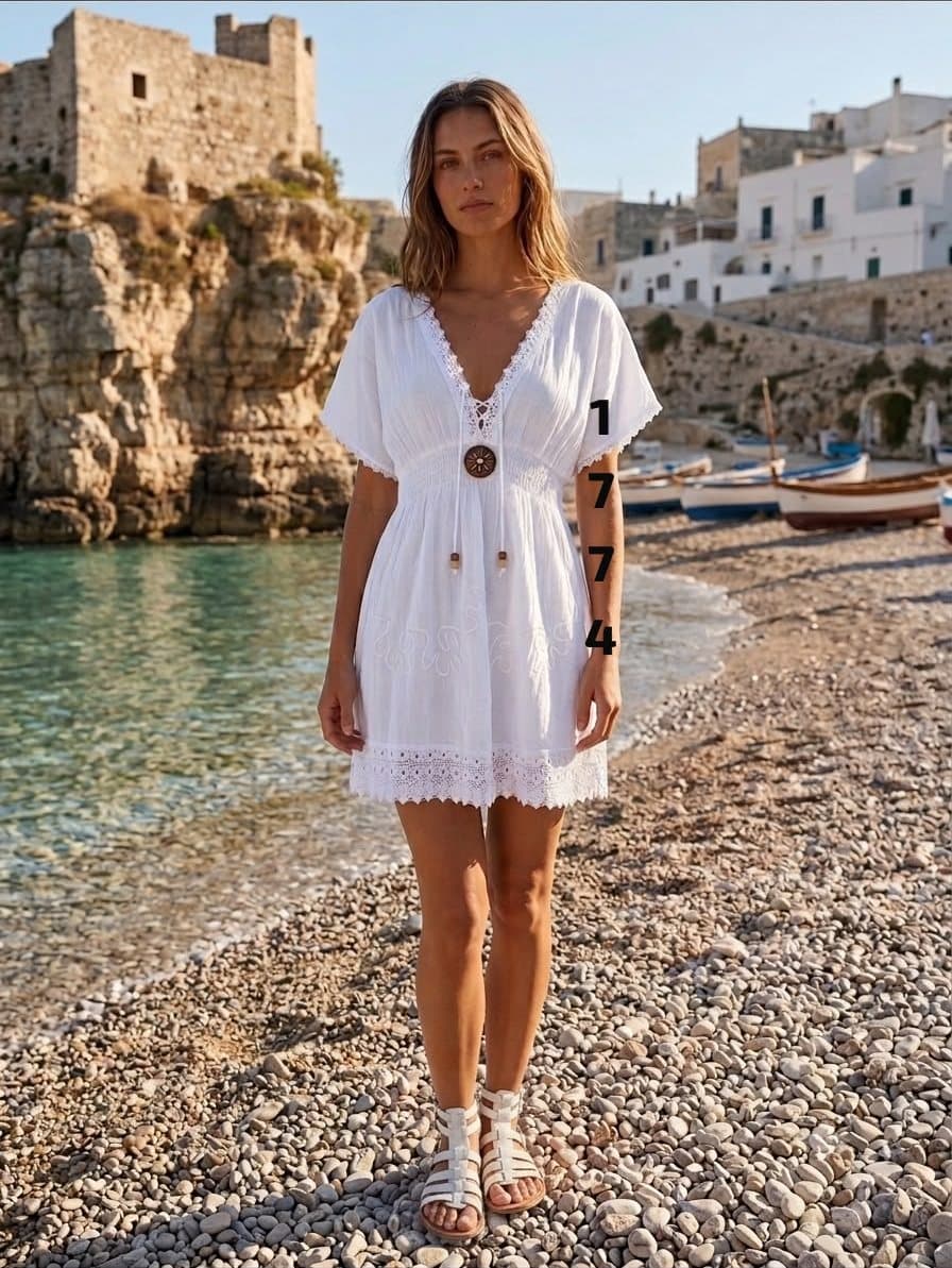 Vestido túnica cuello V 1774 en blanco