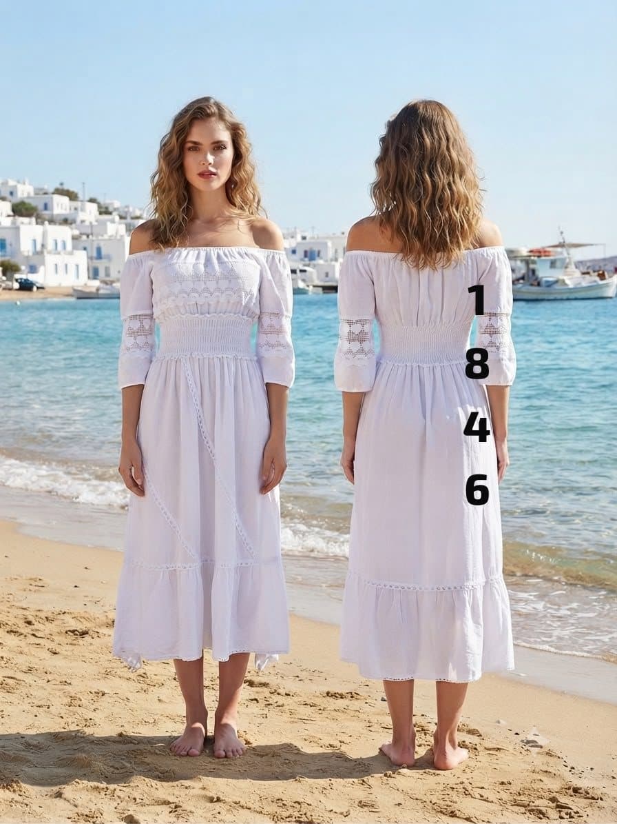 Vestido midi manga tres cuartos 1846 en blanco