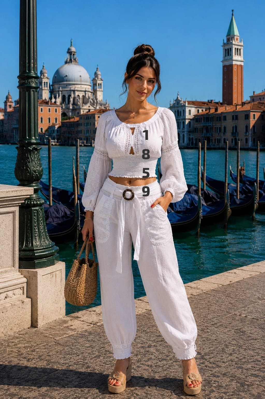 Conjunto blusa manga larga y pantalón 1859 en blanco