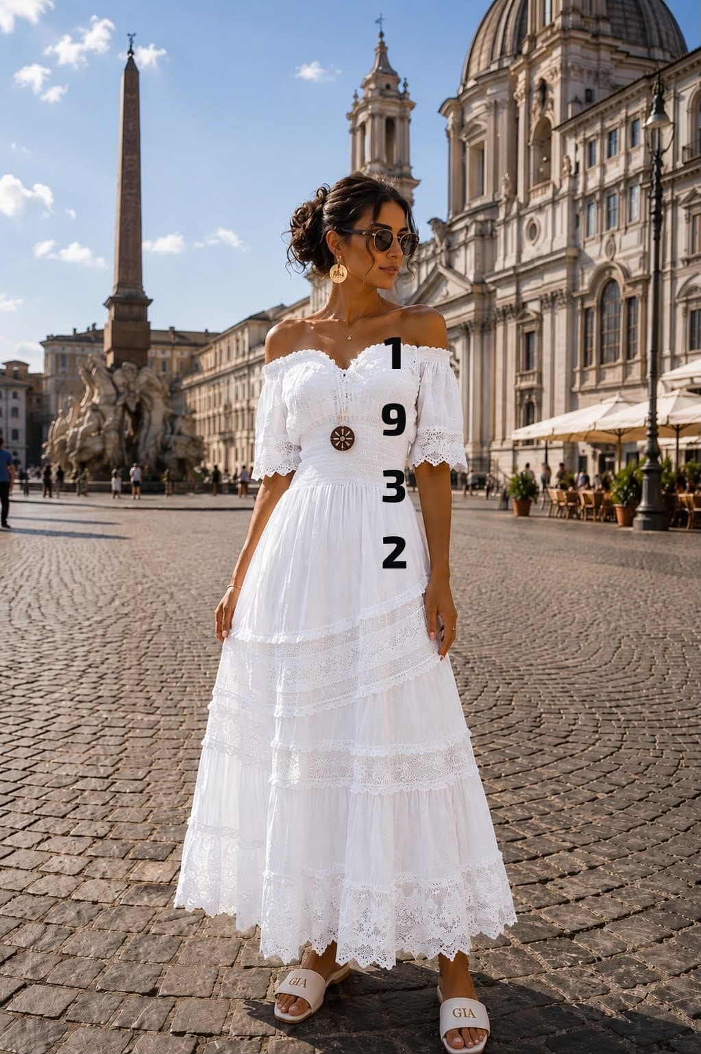 Vestido largo con botón de coco 1932 en blanco