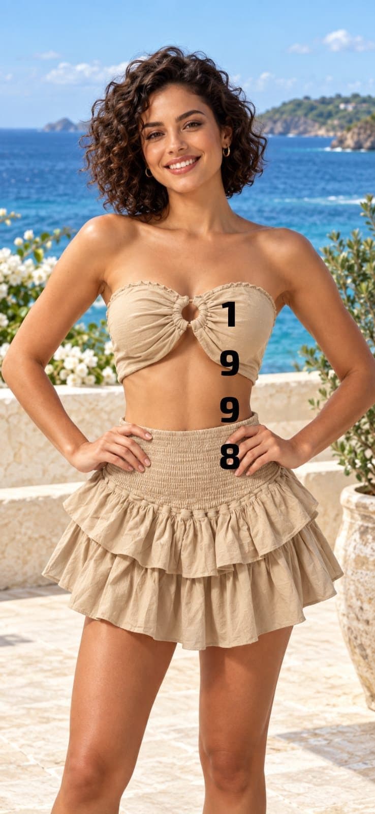 Conjunto top con aro y falda de volantes 1998 en beige arena